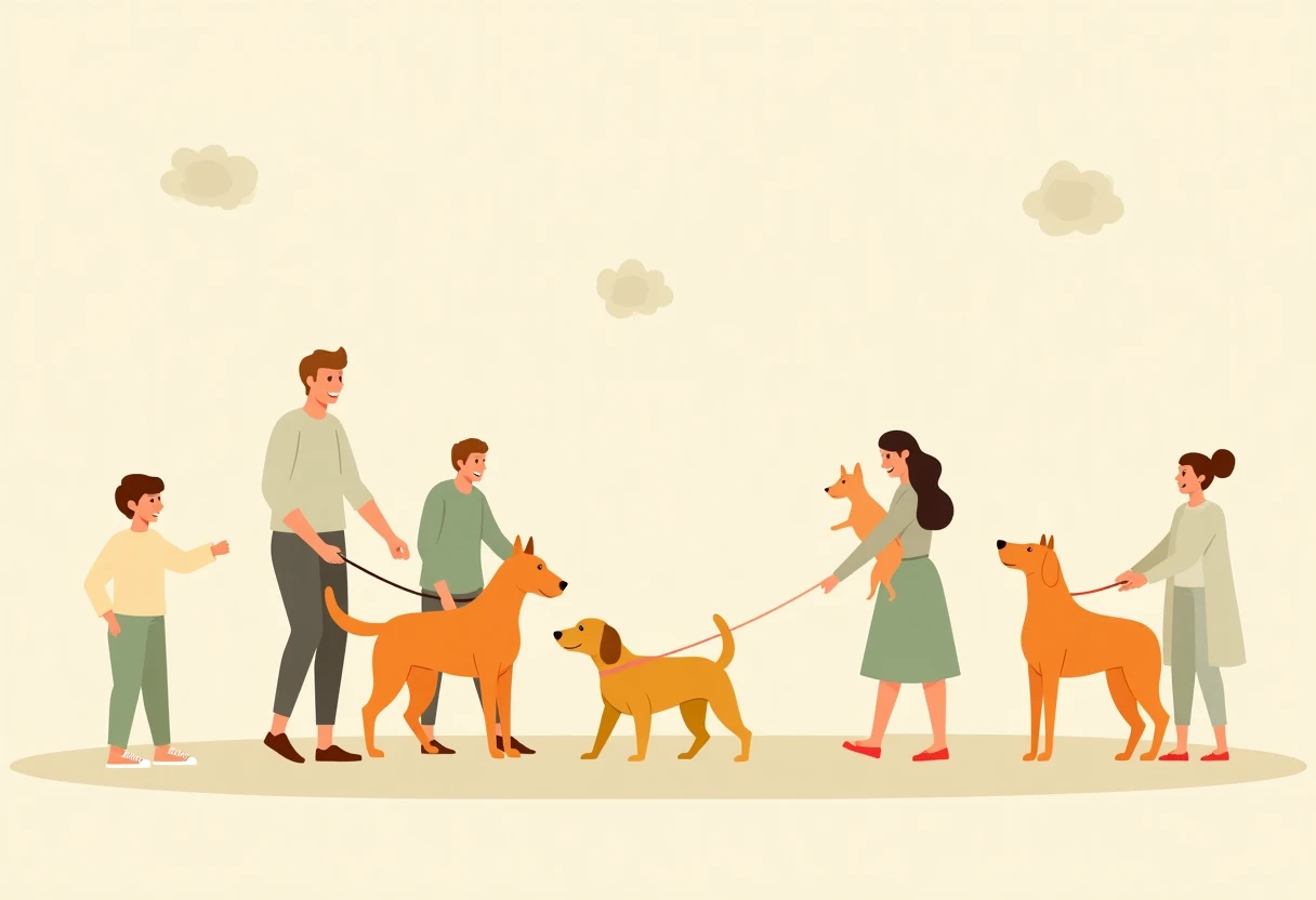 Interaction familiale avec des chiens au refuge