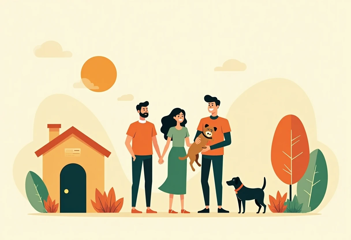 Family with newly adopted pet