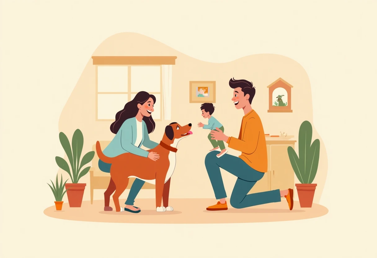 Family playing with a dog at a shelter